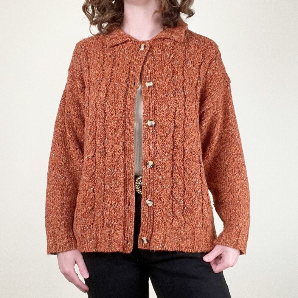 Vintage Cable Knit Wool Blend Cardigan Sweater Oversized Rustic Fall Winter Cozy